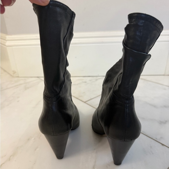 Joie womens 6-6.5 euro 36.5 black soft leather cone heel almond toe midcalf boot - Picture 5 of 9